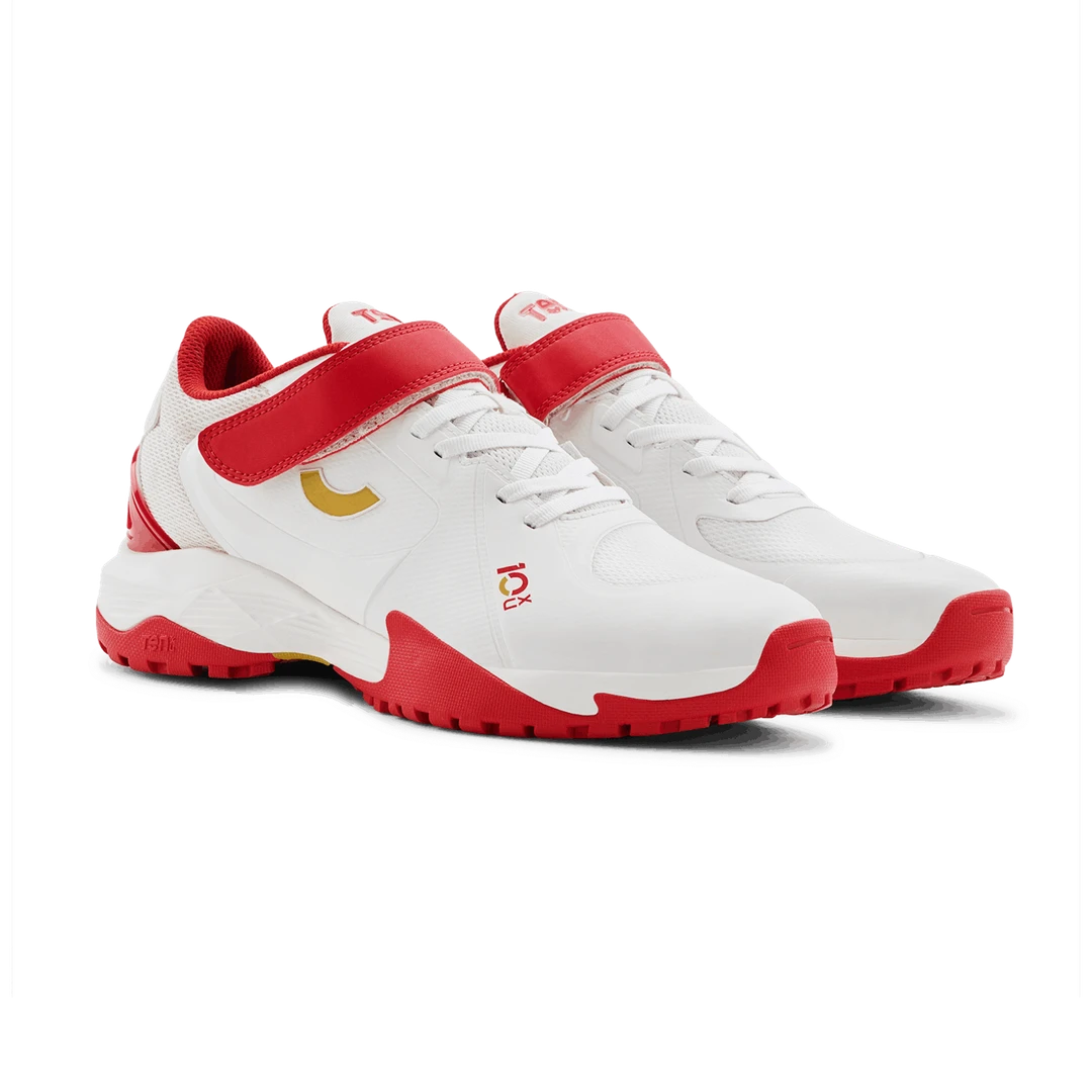 Tenxu All Rounder Swing Cricket Rubber Shoes Bright White Racing Red@front view