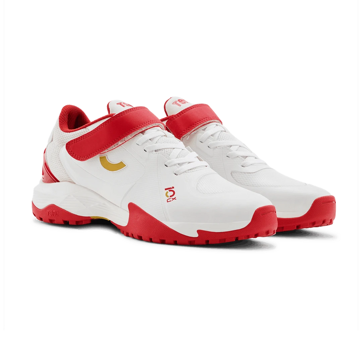 Tenxu All Rounder Swing Cricket Rubber Shoes Bright White Racing Red@front view