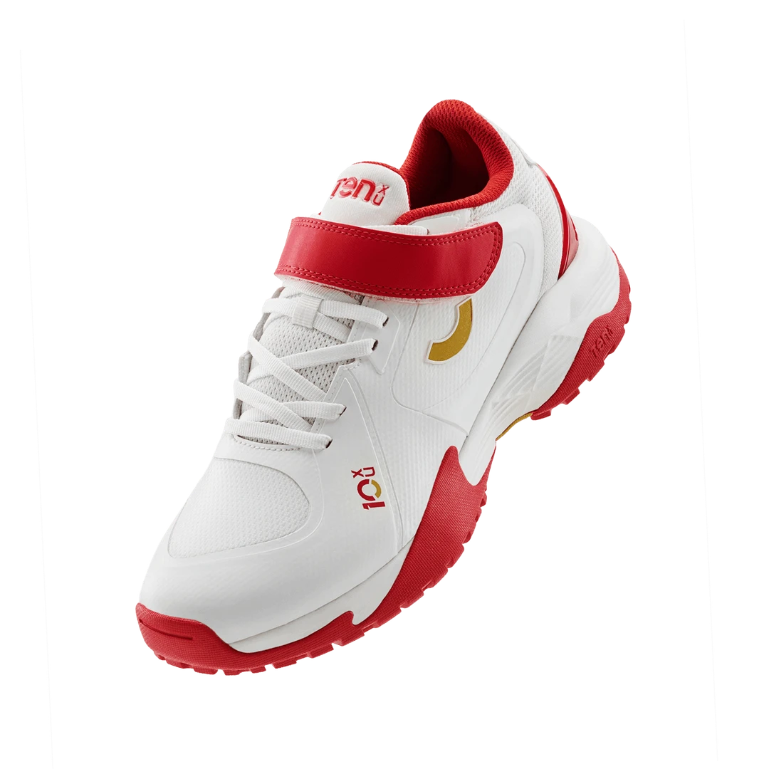 Tenxu All Rounder Swing Cricket Rubber Shoes Bright White Racing Red@front view3