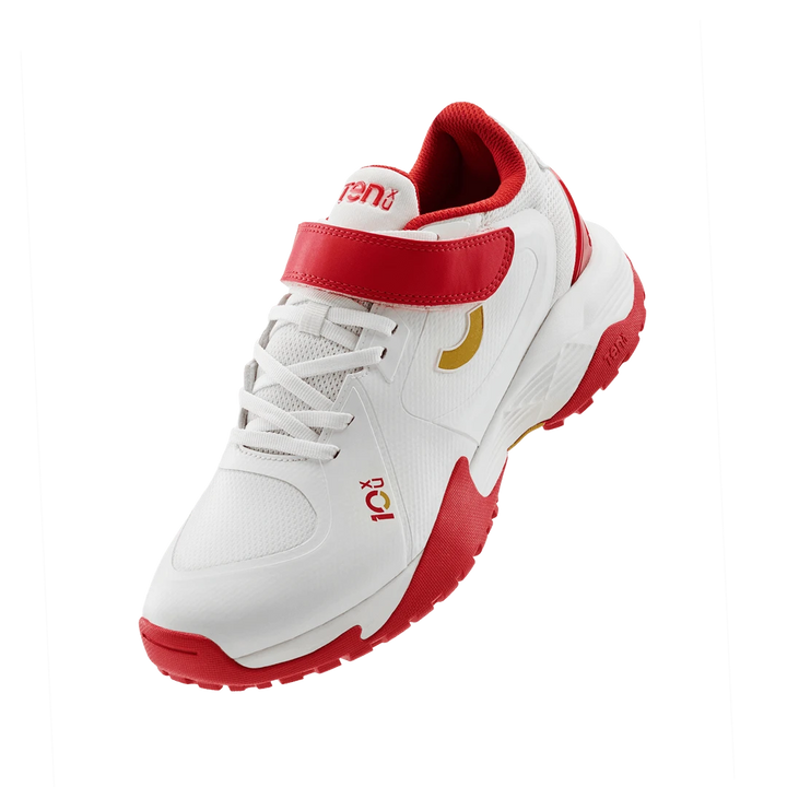Tenxu All Rounder Swing Cricket Rubber Shoes Bright White Racing Red@front view3