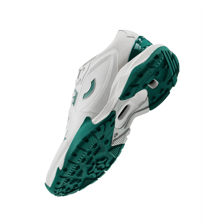 Tenxu All Rounder Cricket Rubber Shoes Bright White Green@front view5