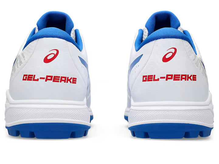 Asics GEL Peake 2 Cricket Shoes White and Tuna Blue @ Back View