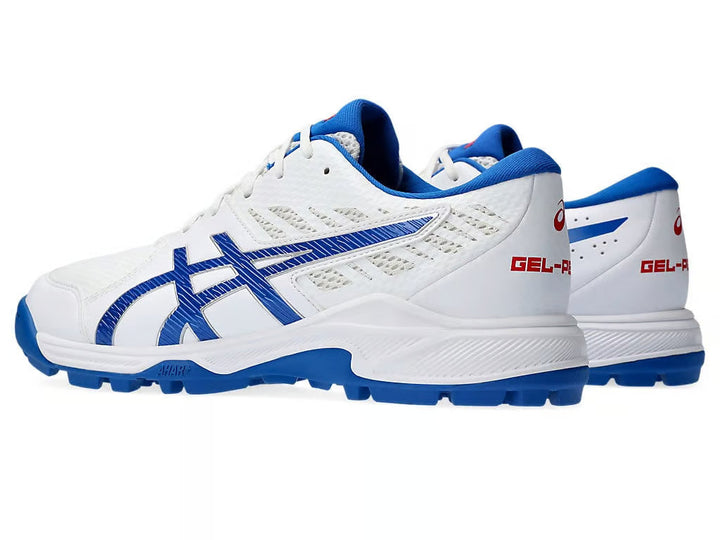 Asics GEL Peake 2 Cricket Shoes White and Tuna Blue @ Back View