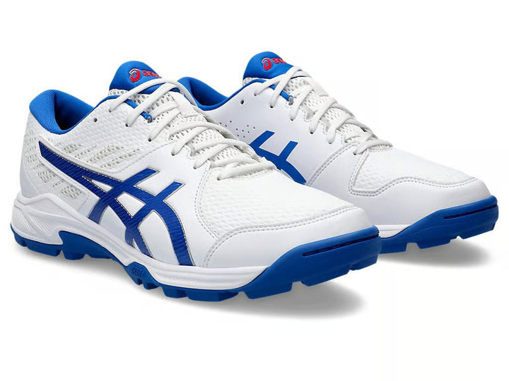 Asics GEL Peake 2 Cricket Shoes White and Tuna Blue @ Side View 3