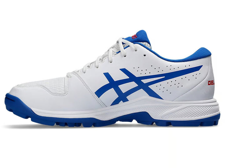 Asics GEL Peake 2 Cricket Shoes White and Tuna Blue @ Side View 2