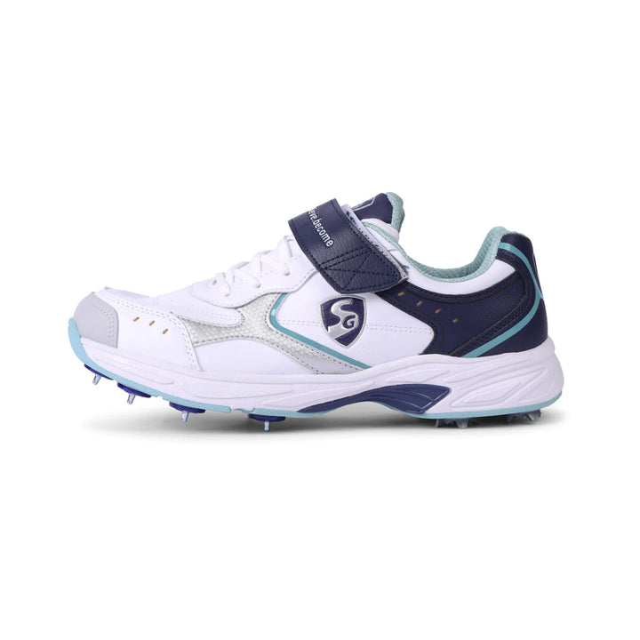 SG Armour Spike Cricket Shoes White Navy Teal Size