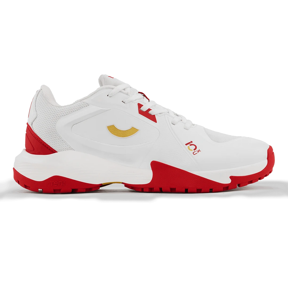 Tenxu All Rounder Cricket Rubber Shoes Bright White Racing Red@front view2