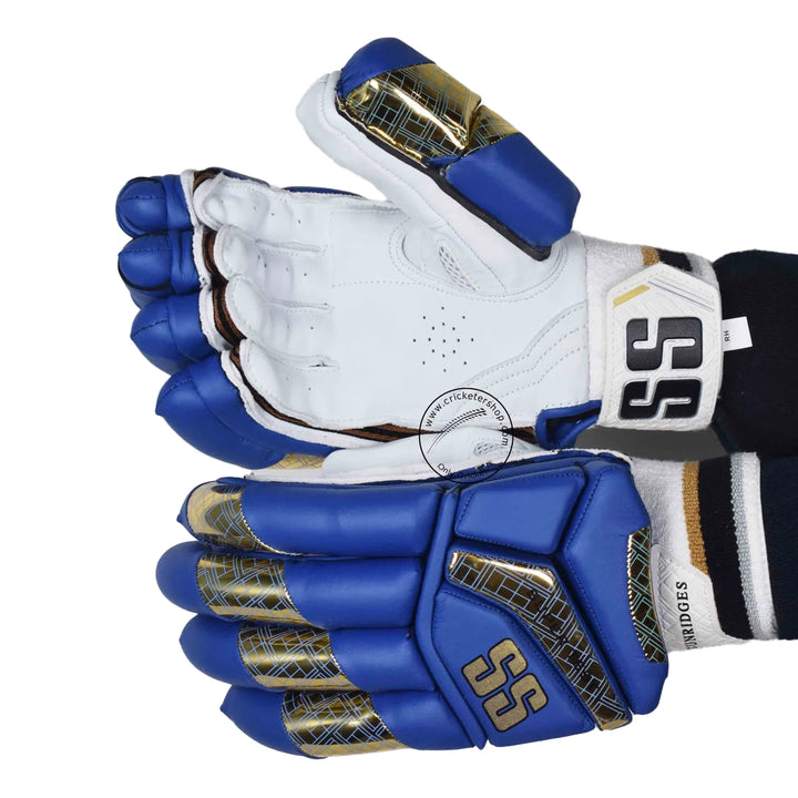 SS Super Test Navy Blue Gold Cricket Batting Gloves Mens Size