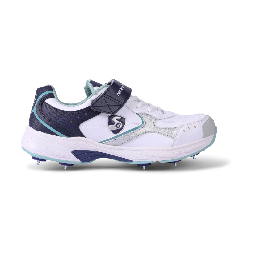 SG Armour Spike Cricket Shoes White Navy Teal Size