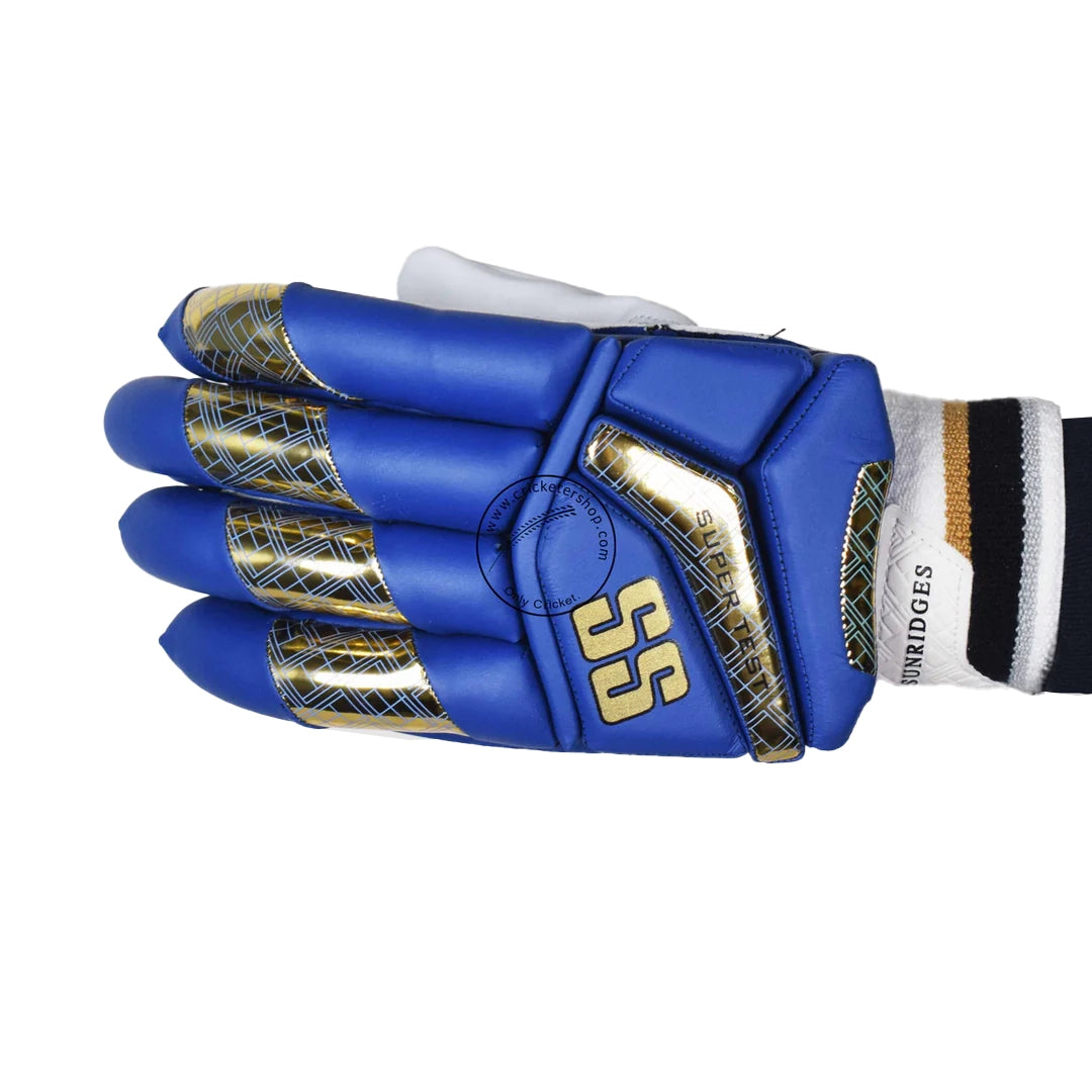 SS Super Test Navy Blue Gold Cricket Batting Gloves Mens Size