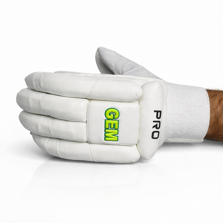 GEM Pro All White Cricket Batting Gloves Mens Size@front view2