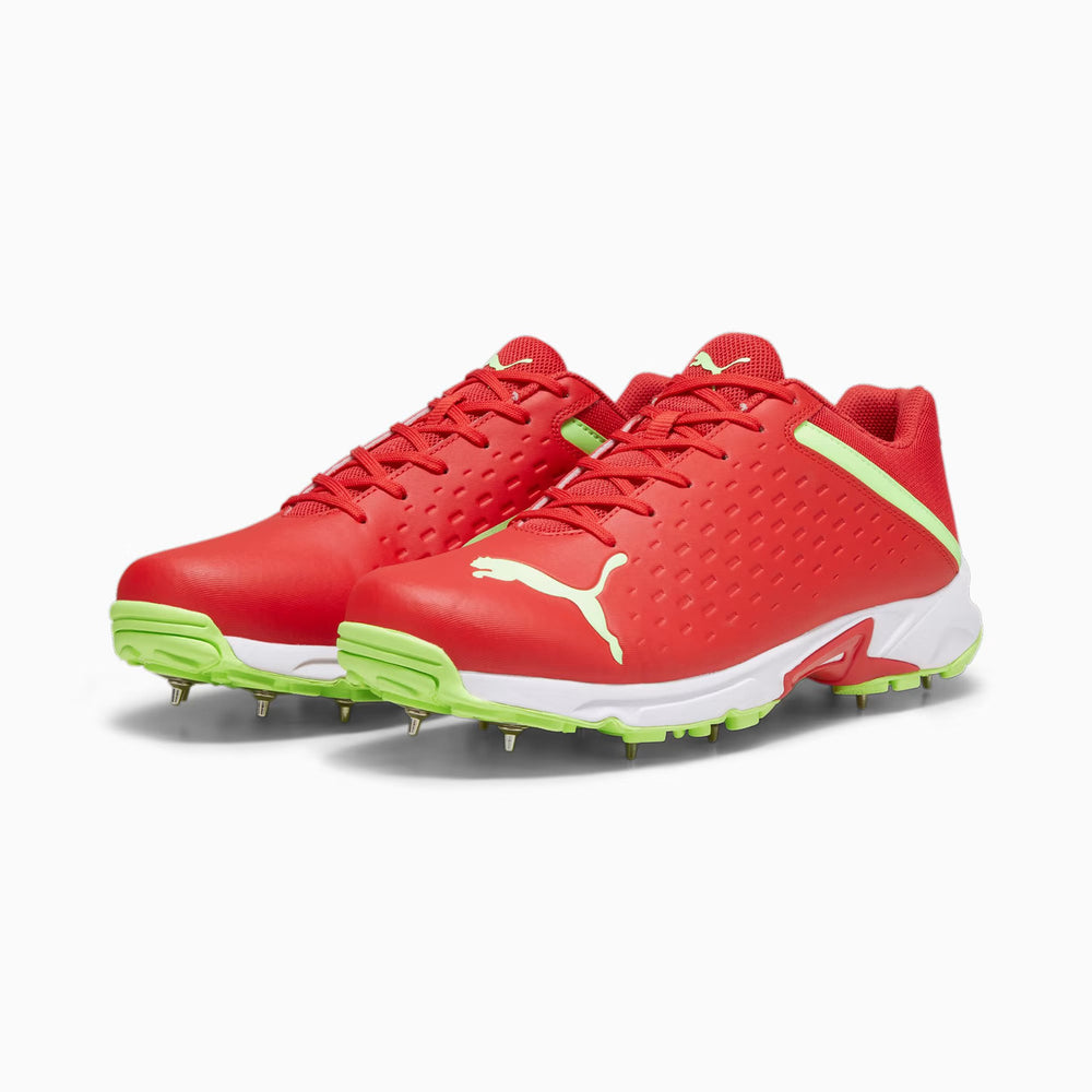 Puma 22.2 FH 10729906 Cricket Spikes Shoes Red Green Size @ Side Front View