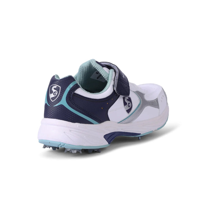 SG Armour Spike Cricket Shoes White Navy Teal Size