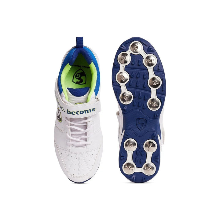 SG Sierra 2.0 Full Metal Spikes White R.Blue Lime Cricket Shoes Size