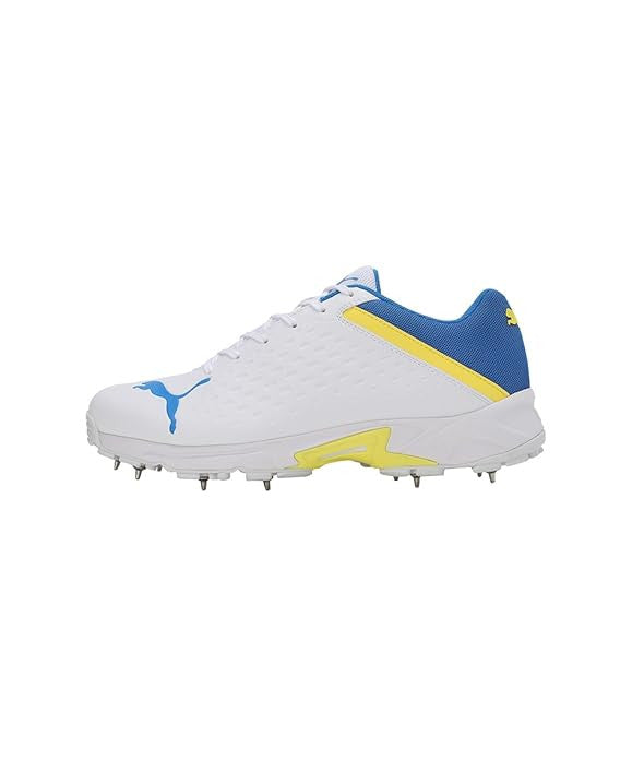 Puma 22.2 FH 10729903 Cricket Spike Shoes White Yellow Blue Size @ Side View 3