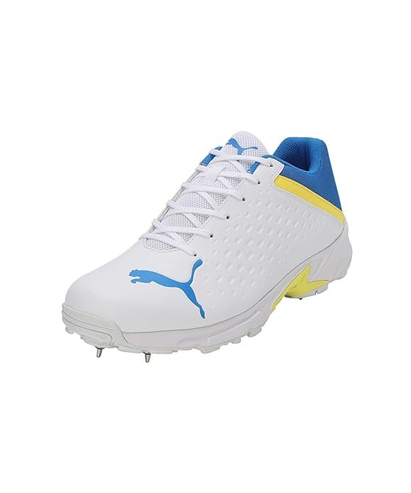 Puma 22.2 FH 10729903 Cricket Spike Shoes White Yellow Blue Size @ Side View 4