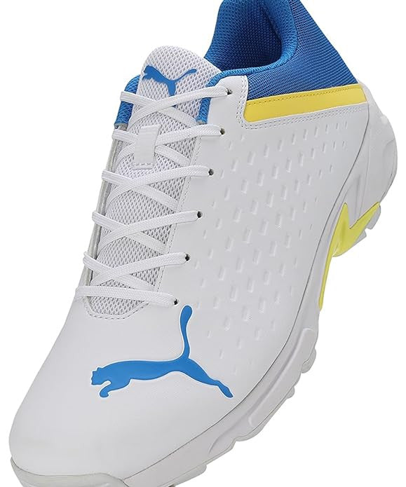 Puma 22.2 FH 10729903 Cricket Spike Shoes White Yellow Blue Size @ Side View 2