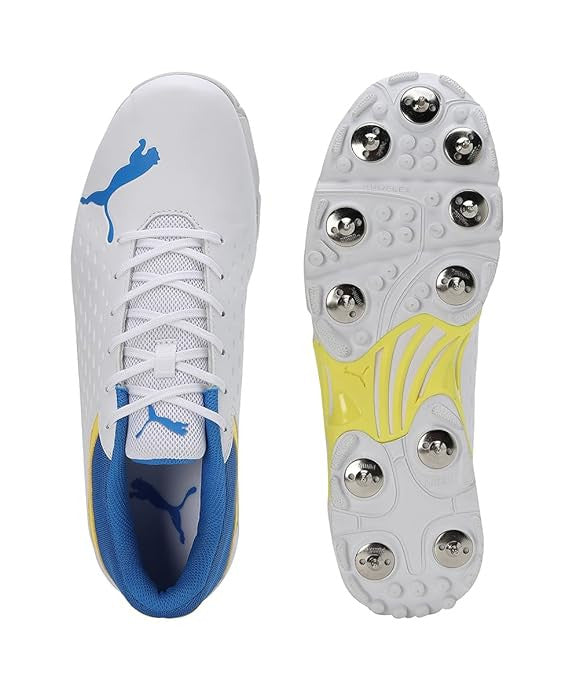 Puma 22.2 FH 10729903 Cricket Spike Shoes White Yellow Blue Size @ Upside View