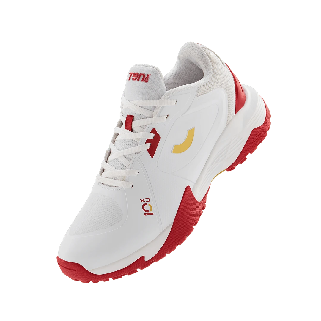 Tenxu All Rounder Cricket Rubber Shoes Bright White Racing Red@front view4