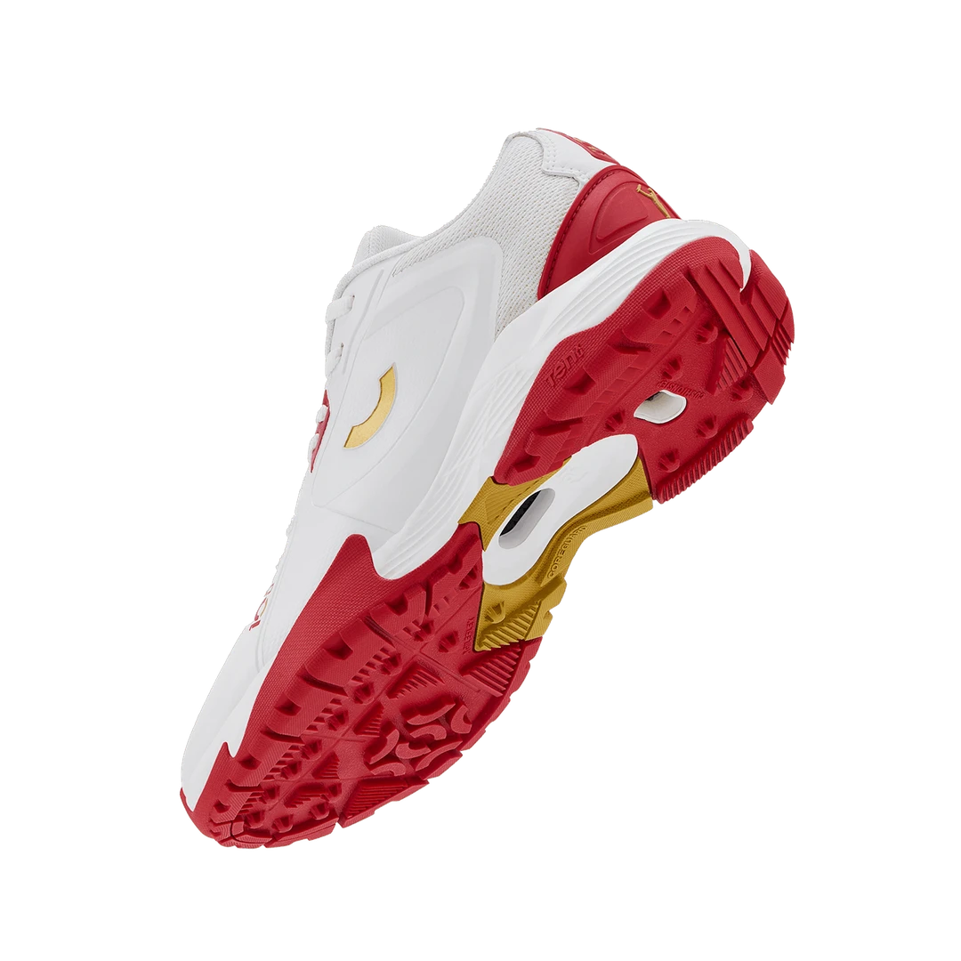 Tenxu All Rounder Cricket Rubber Shoes Bright White Racing Red@front view5