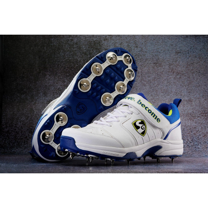 SG Sierra 2.0 Full Metal Spikes White R.Blue Lime Cricket Shoes Size
