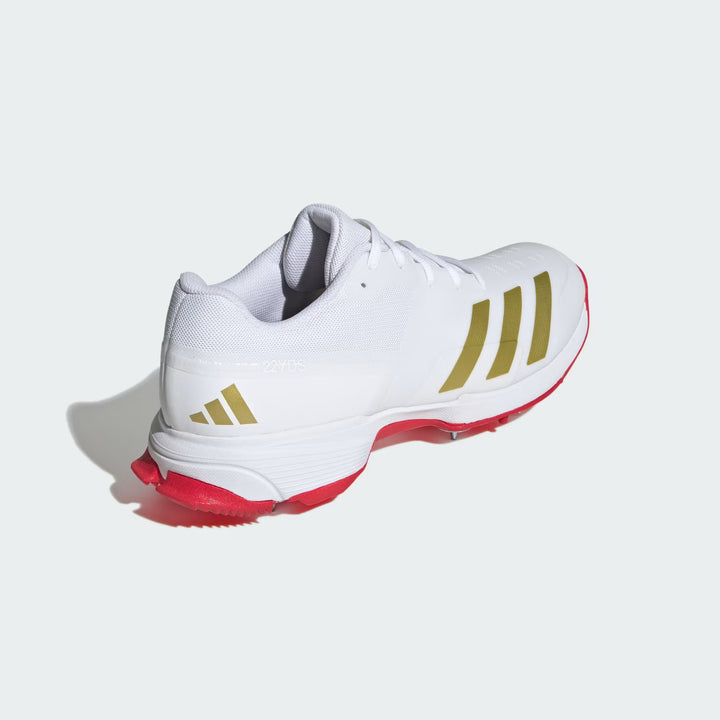 Adidas 22 Yard White Red Gold Spikes Cricket Shoes Size @ Back Side View 2
