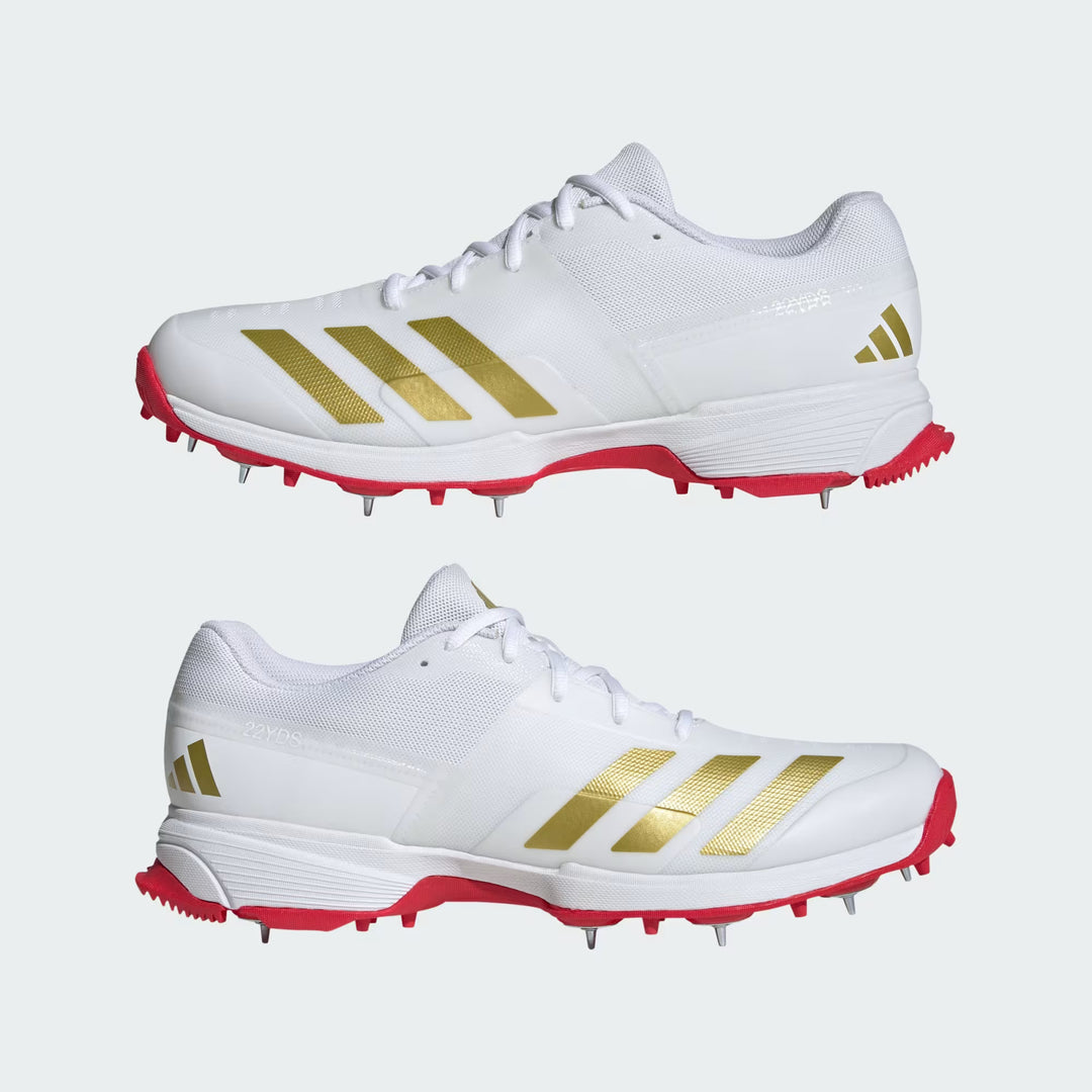 Adidas 22 Yard White Red Gold Spikes Cricket Shoes Size @ Back Side View 4