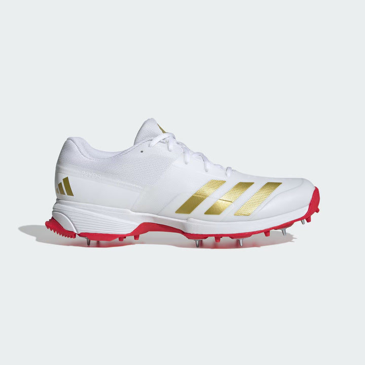 Adidas 22 Yard White Red Gold Spikes Cricket Shoes Size @ Side View 2