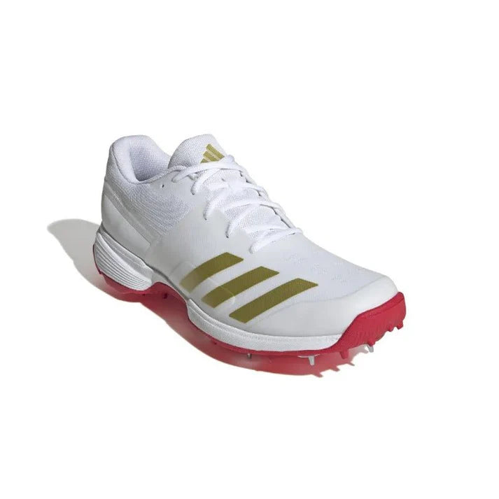 Adidas 22 Yard White Red Gold Spikes Cricket Shoes Size@front view