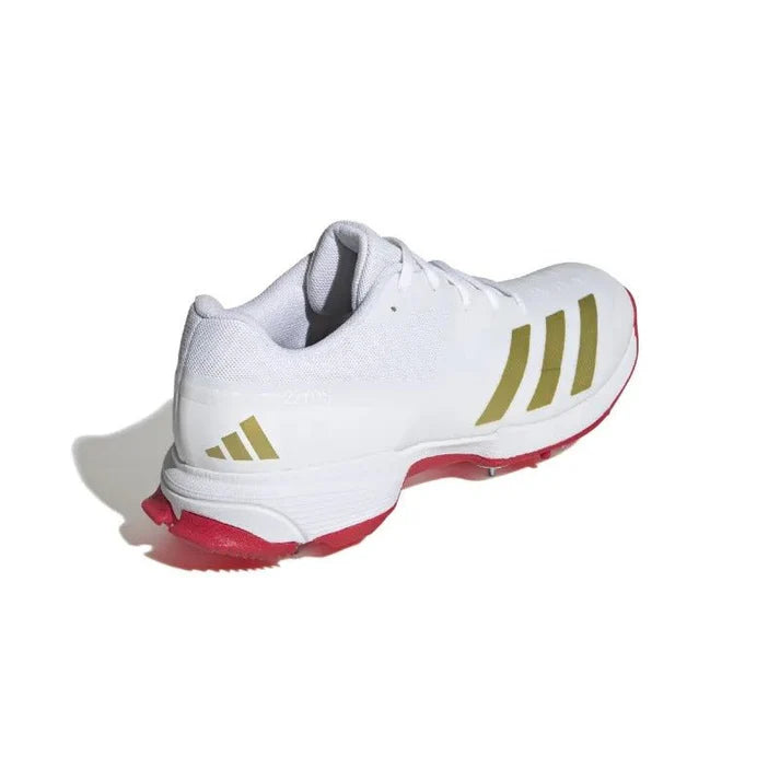 Adidas 22 Yard White Red Gold Spikes Cricket Shoes Size@front view3