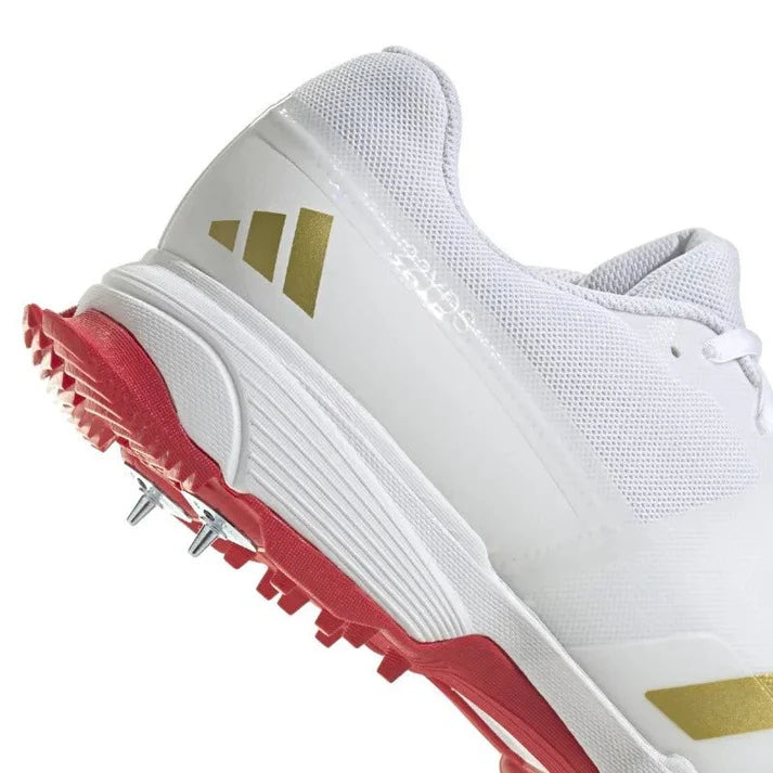 Adidas 22 Yard White Red Gold Spikes Cricket Shoes Size@front view4