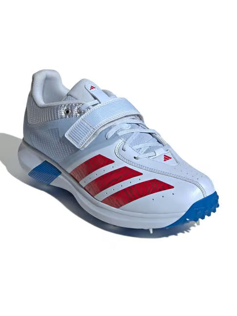 Adidas Adi Power Incurza Spikes White Blue Cricket Shoes @ Side View