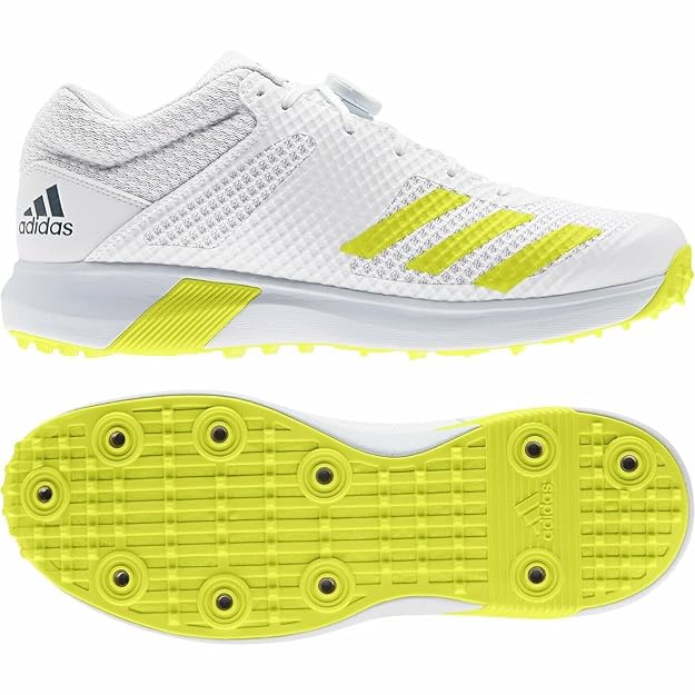 Adidas Adi Power Vector 20 Spike White/Yellow Cricket Shoes@front view