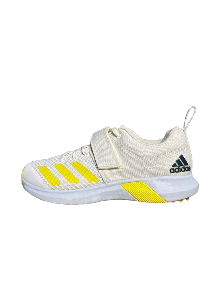Adidas Adi Power Vector 20 Spike White/Yellow Cricket Shoes@front view1