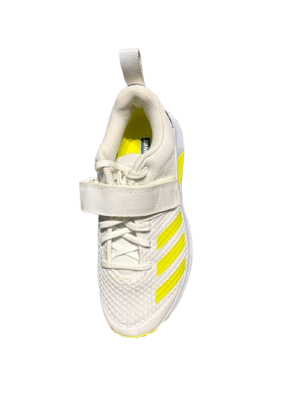 Adidas Adi Power Vector 20 Spike White/Yellow Cricket Shoes@front view4