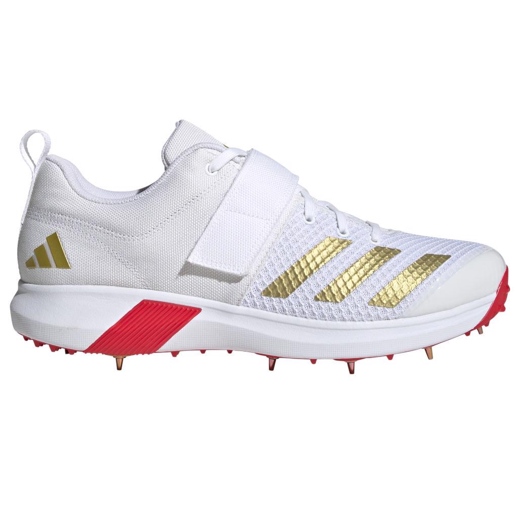 Adidas Adi Power Vector 20 Spikes Cricket Shoes Red and Gold @ Side View