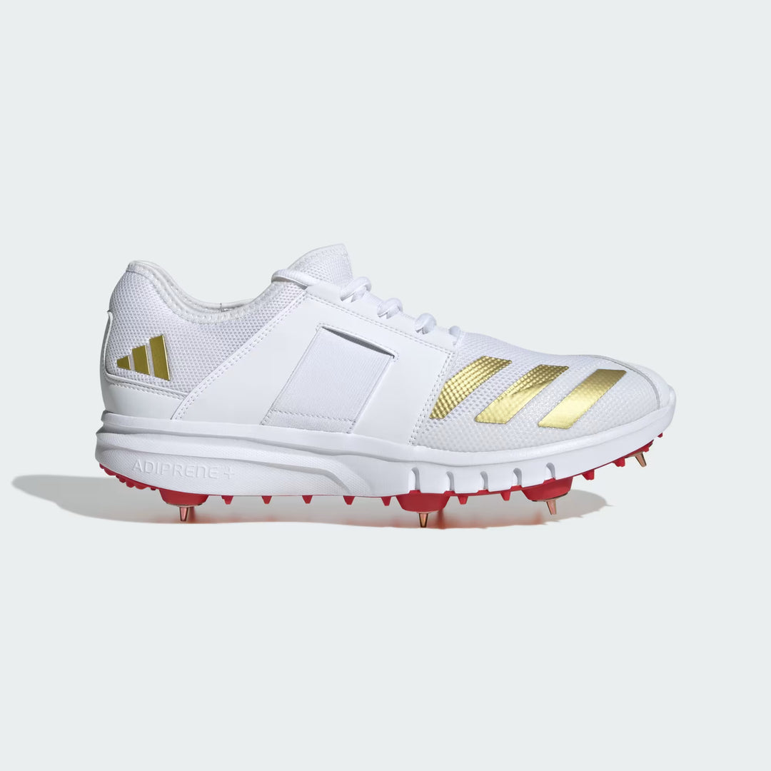 Adidas Howzat Spike 20 White/Gold Cricket Shoes@front view1