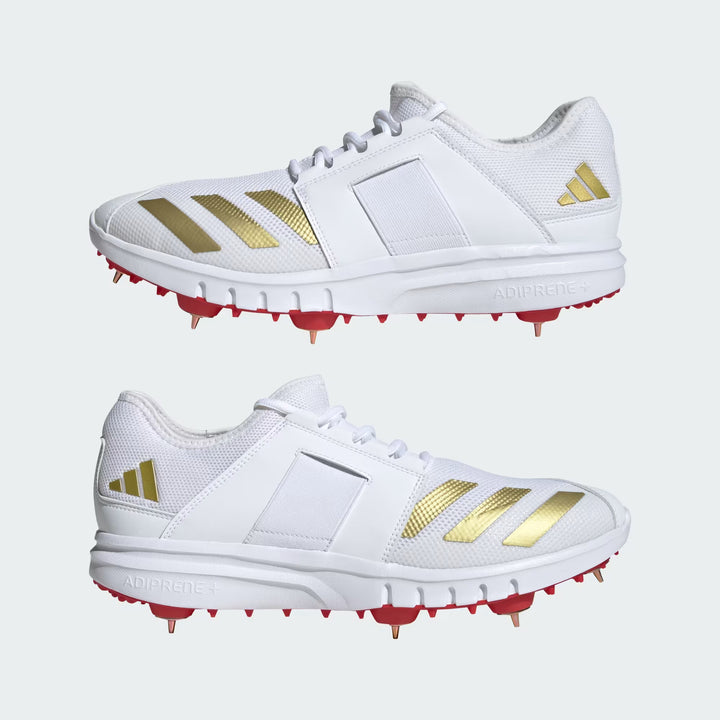 Adidas Howzat Spike 20 White/Gold Cricket Shoes@front view4