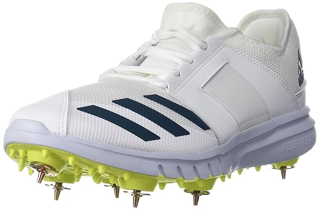 Adidas Howzat Spike 20 White/Teal/ Yellow Cricket Shoes@front view