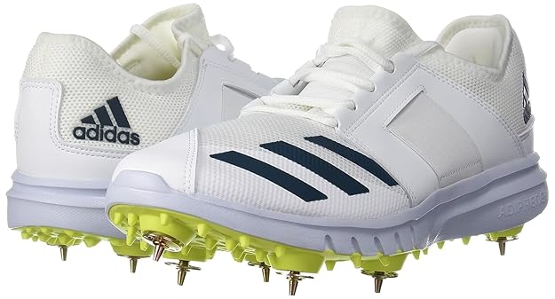 Adidas Howzat Spike 20 White/Teal/ Yellow Cricket Shoes@front view1
