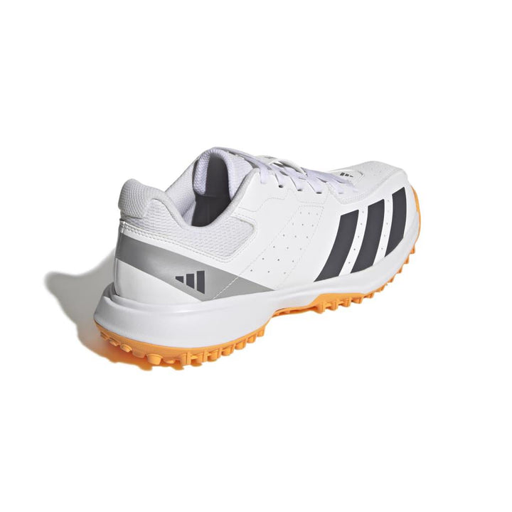 Adidas Howzat White Black Orange Rubber Cricket Shoes @ Back Close up View