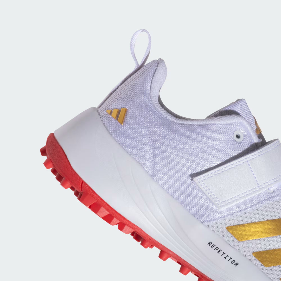 Adidas Scorerun 2.0 Cloud White Gold Rubber Cricket Shoes @ Back View