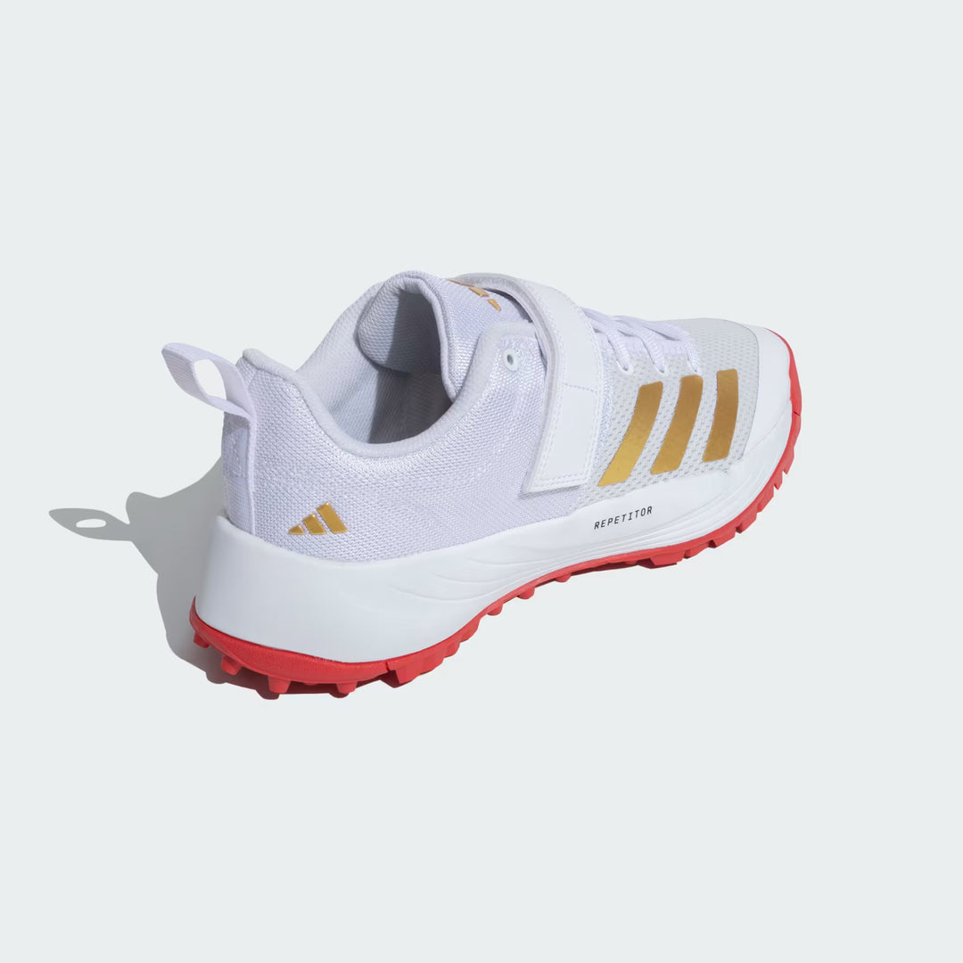Adidas Scorerun 2.0 Cloud White Gold Rubber Cricket Shoes @ Back View 4