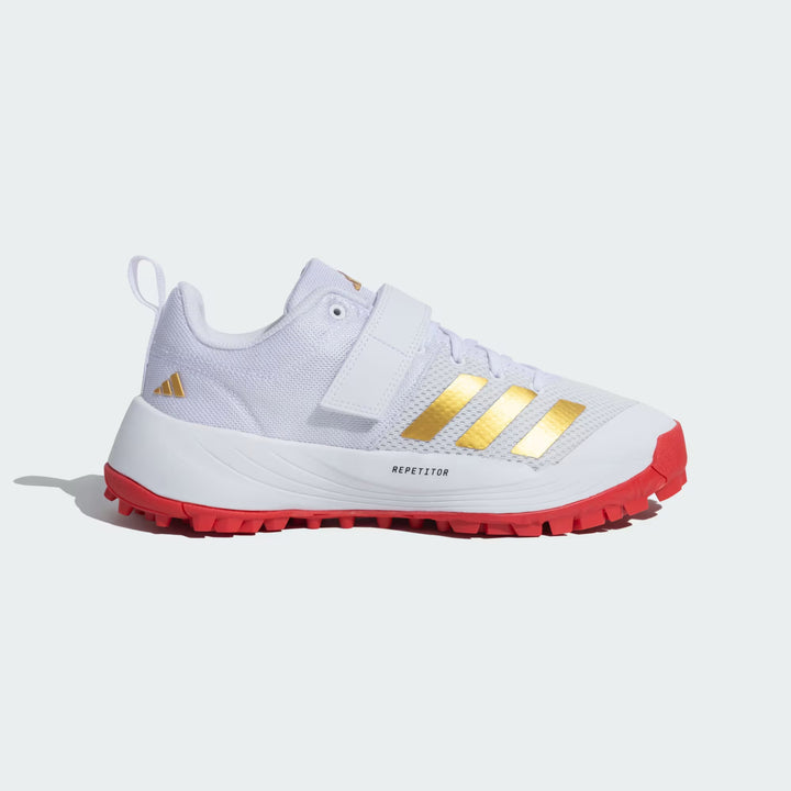 Adidas Scorerun 2.0 Cloud White Gold Rubber Cricket Shoes @ Side View 6