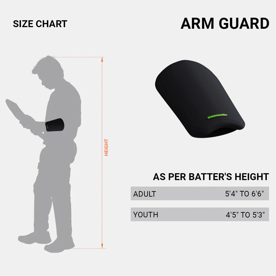 Moonwalkr Cricket Batting Arm Guard Men Size@ Size Chart View 1