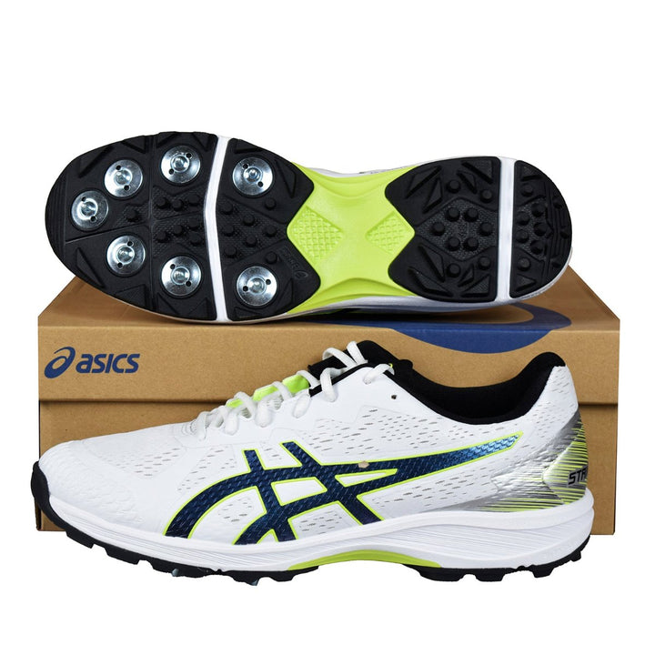 AsicsStrikeRateFFWhiteBlackCricketShoesSize@COMPOSITE