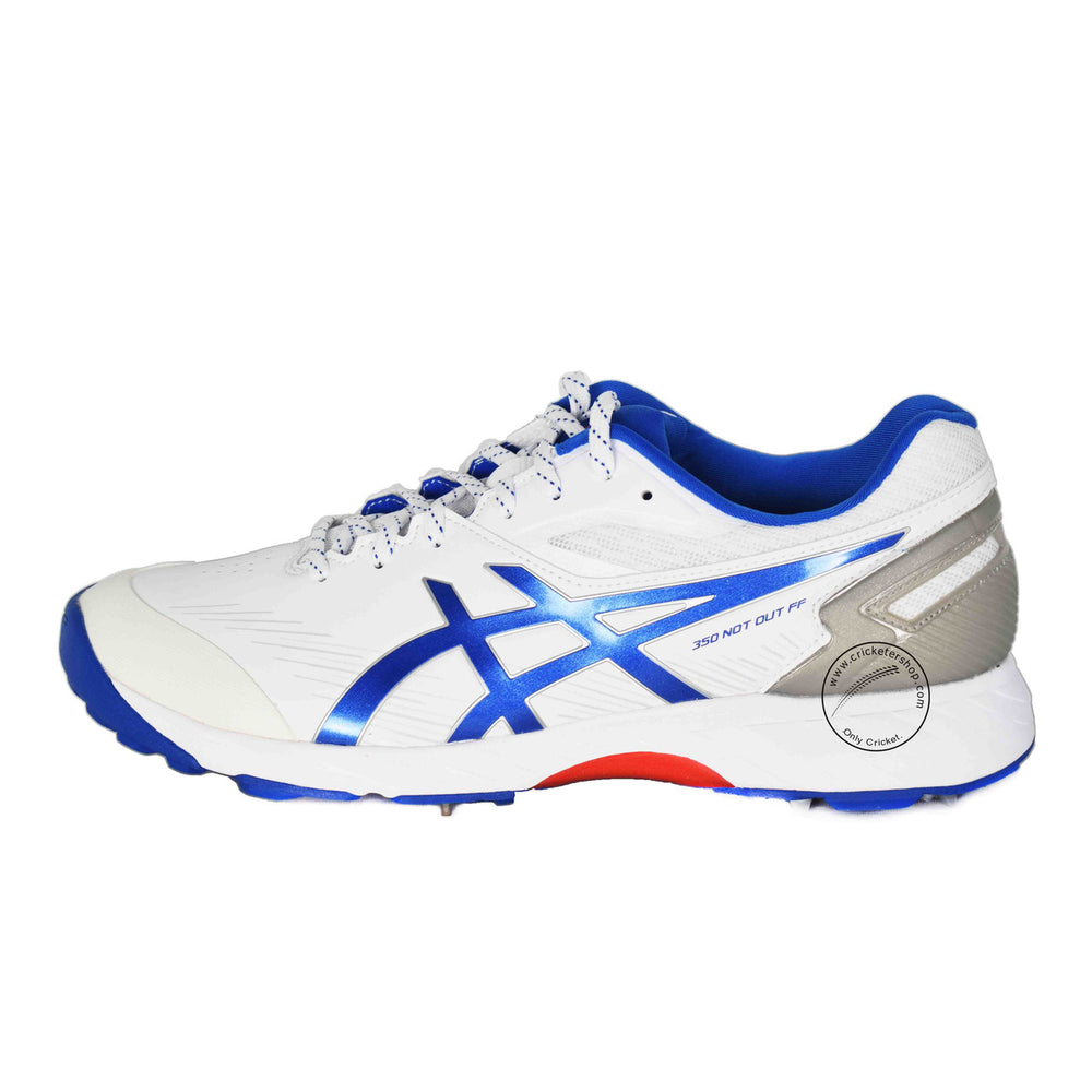 Asics 350 Not Out FF Spikes White / Tune Blue Cricket Shoes Size @ Side View