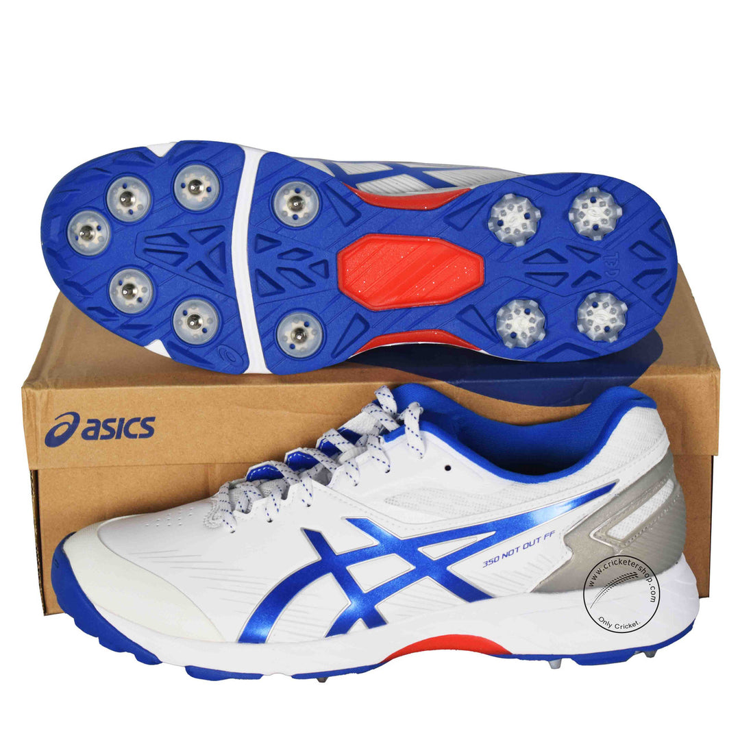 Asics 350 Not Out FF Spikes White / Tune Blue Cricket Shoes Size @ Composite View