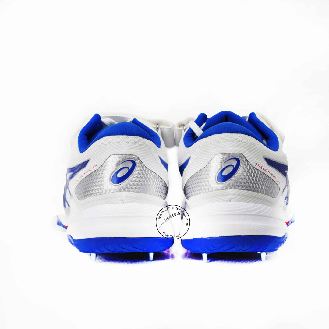 Asics GEL Speed Menace FF White /Tune Blue Cricket Shoes @ Back View