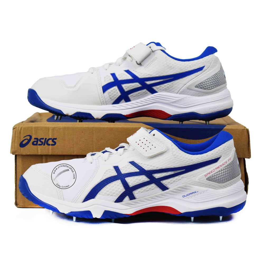 Asics GEL Speed Menace FF White /Tune Blue Cricket Shoes @ Side View 1